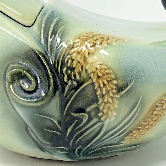 HULL Art Deco Pottery Teapot 1950's Parchment & Pine Sage Green VTG Mid Century - Picture 4 of 12